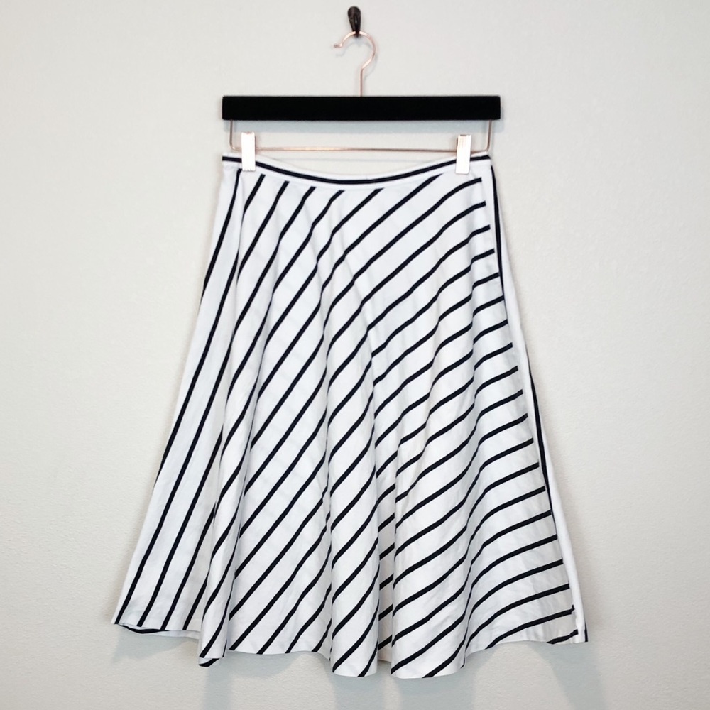 Lauren Ralph Lauren White A-Line Skirt with Black Diagonal Stripes